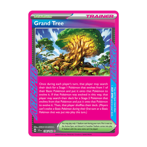 grand tree allows pokemon to evolve to stage 1 and stage 2 in the same turn.