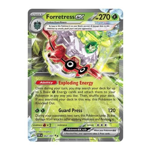 forretress ex accelerates 5 grass energy with its exploding energy ability