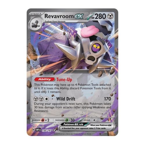 Revaroom ex is a powerful metal-type pokemon that allows up to 4 tool cards to be attached